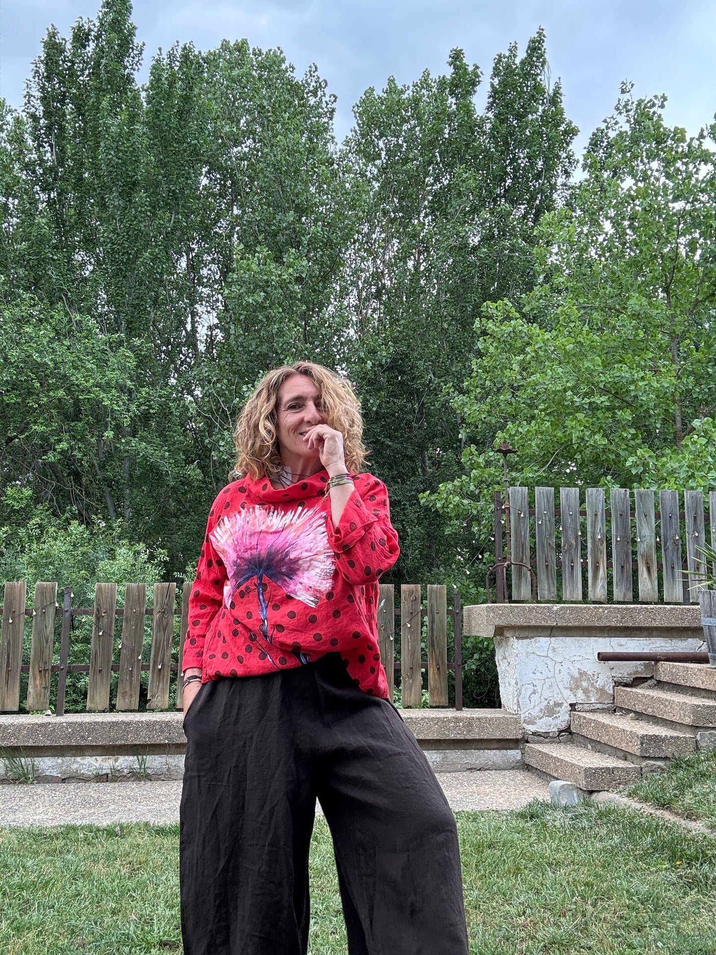 Blusa barco lunares rojo