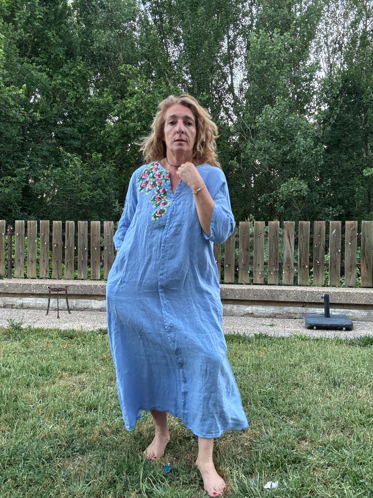 Vestido Kaftan lino azul