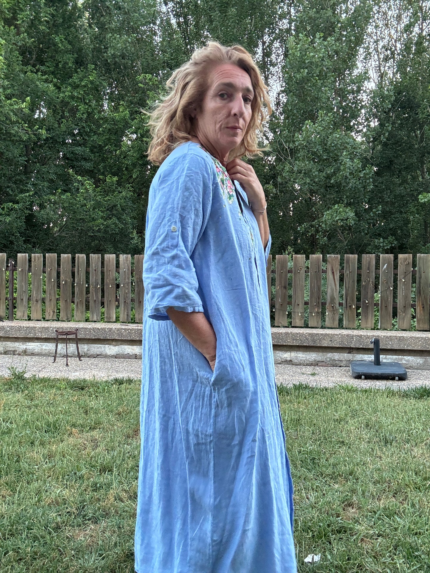 Vestido Kaftan lino azul