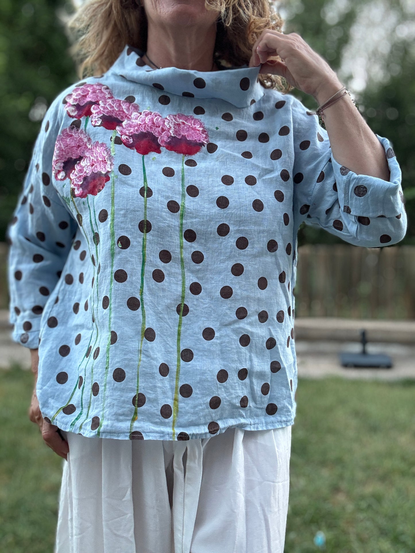 Blusa barco lunares celeste
