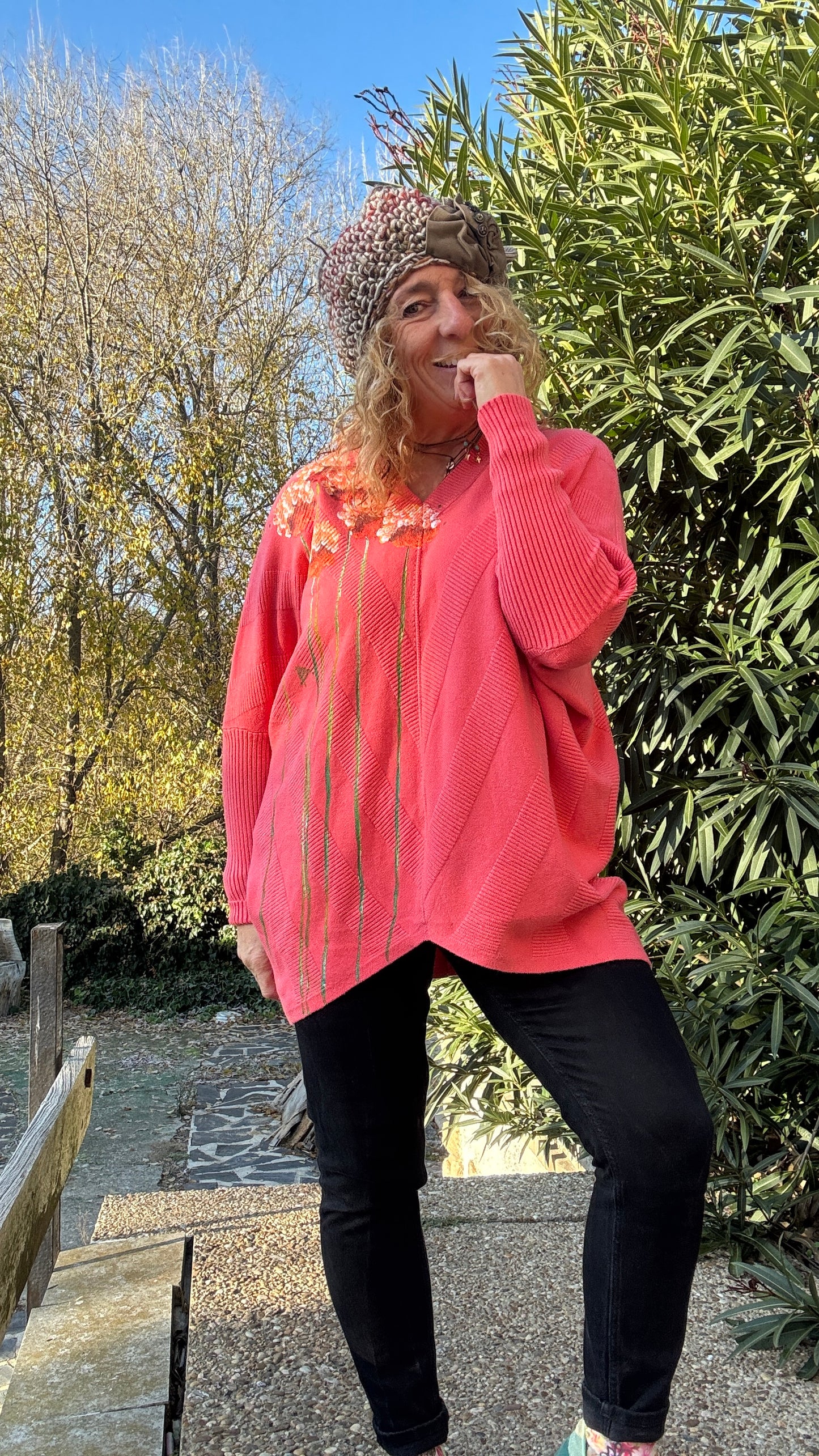 Jersey cuello pico coral