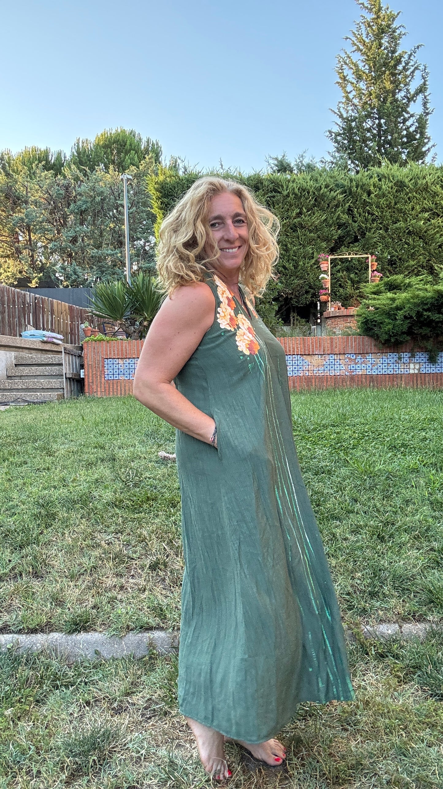 Vestido viscosa largo kaki