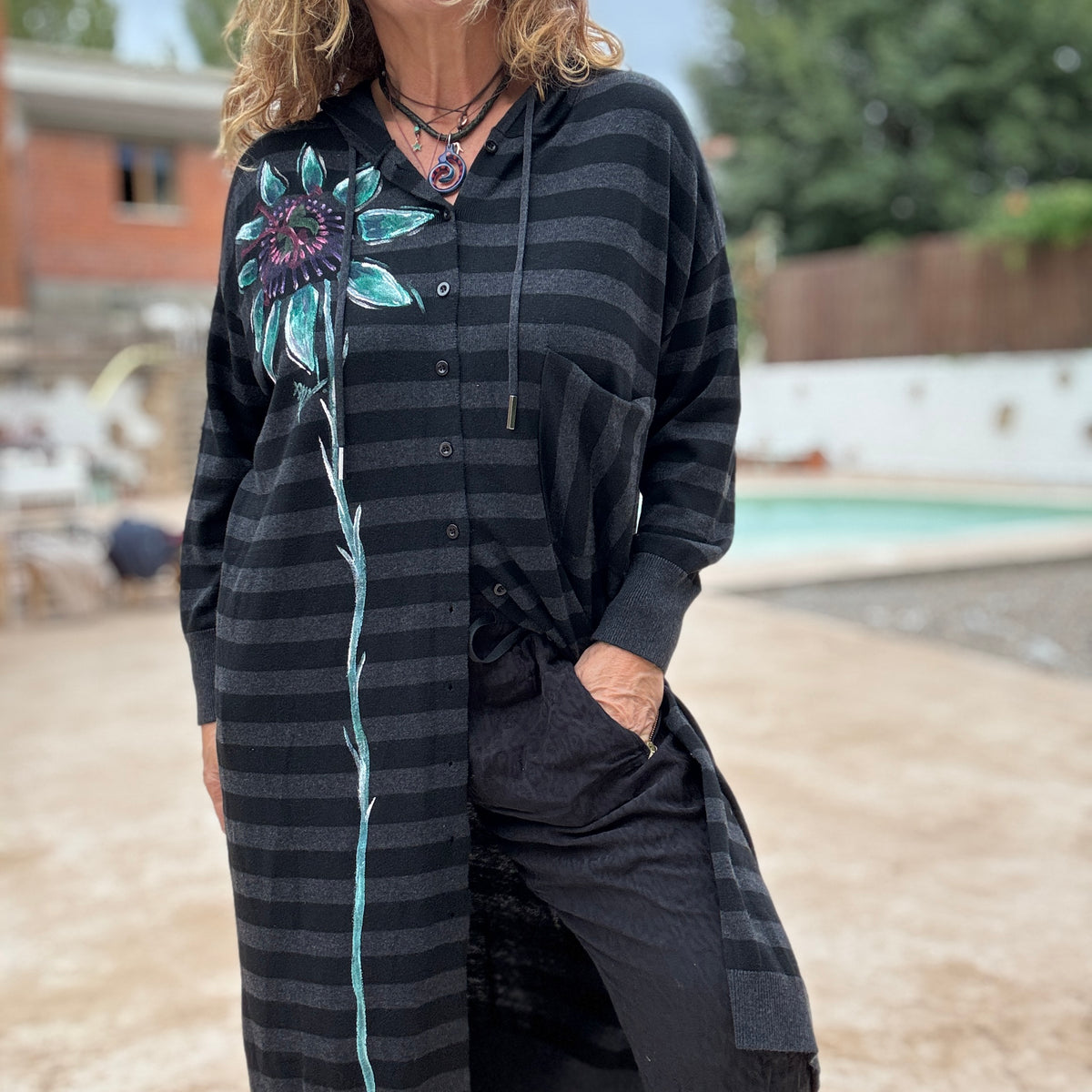 Vestido raya negro - gris