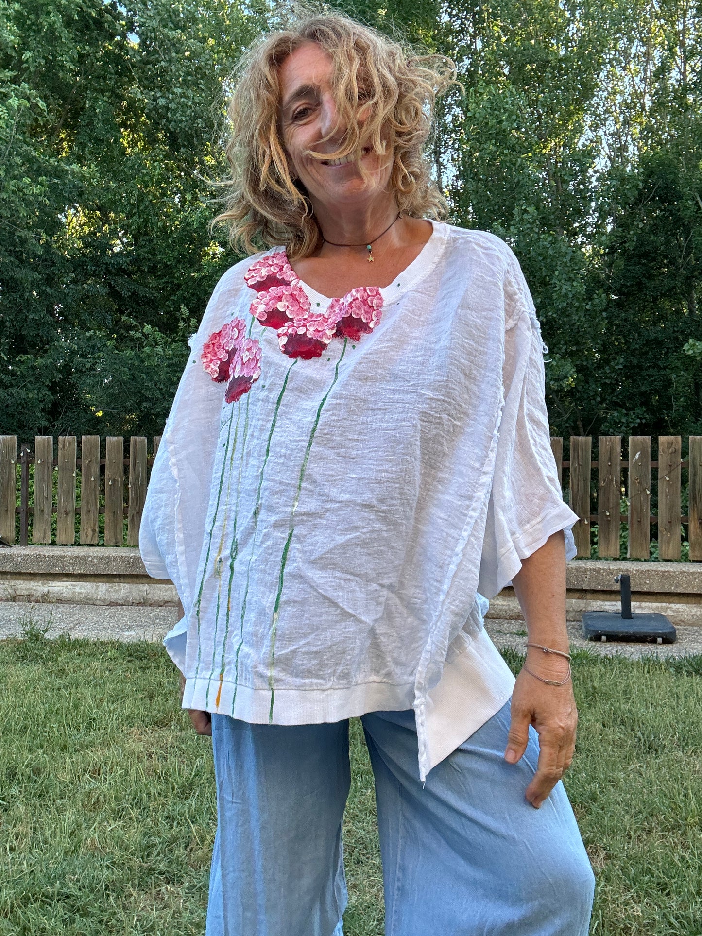 Camiseta oversize lino blanco