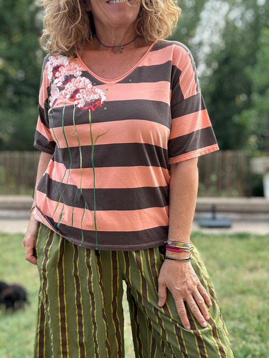 Camiseta raya melocotón